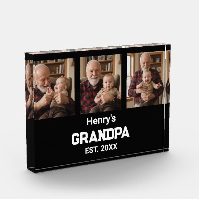 Bloc Photo Modern Grandpa Est. Name Year Photo Acrylic Block (Gauche)