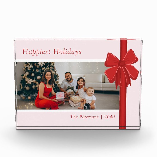 Bloc Photo Modern Red & Pink Ribbon Bow Wrap Christmas (Devant)