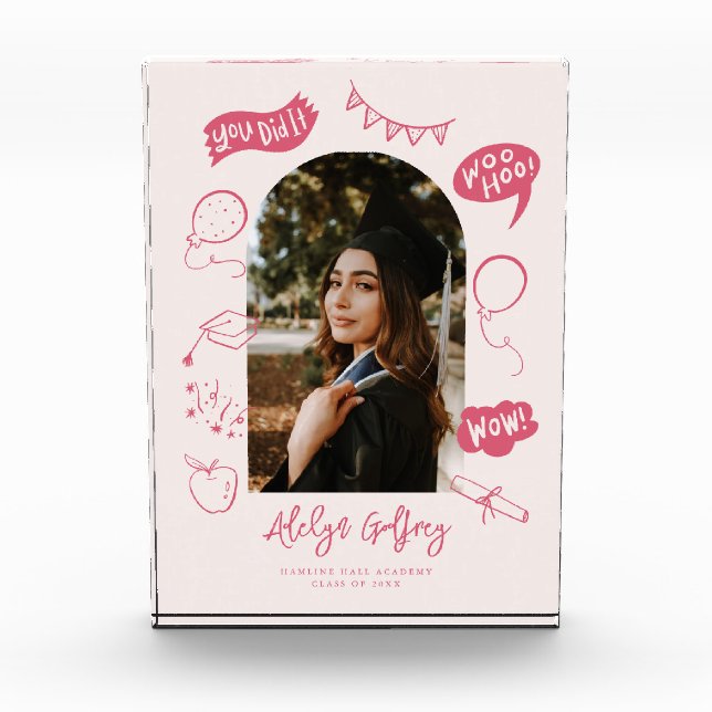 Bloc Photo Moderne Photo Doodle Graduation Pink Keepsaké (Devant)