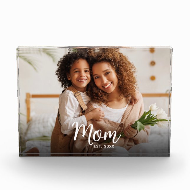 Bloc Photo Mom Established Date Custom White Script Modern (Devant)
