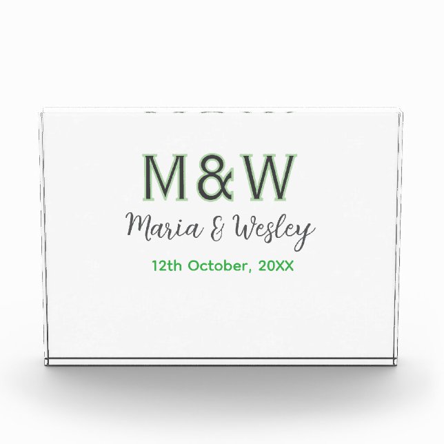 Bloc Photo Monogramme couple gris vert moderne date romantiqu (Devant)