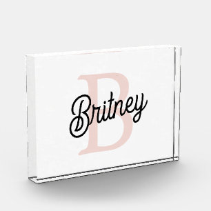 Bloc Photo Monogramme et nom personnalisé moderne Pastel Pink