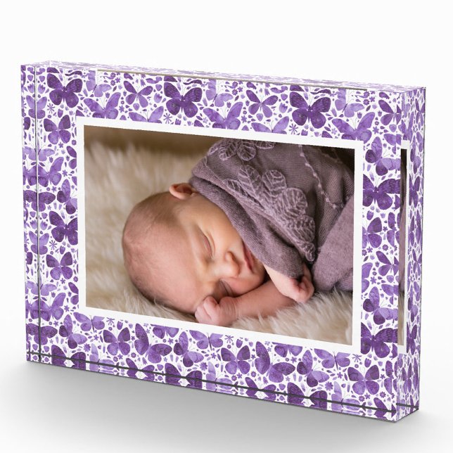 Bloc Photo Motif d'aquarelle papillon (Purple watercolor butterfly pattern acrylic photo block)