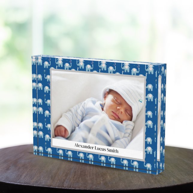 Bloc Photo Motif Éléphants Bébés Bleus Doux Nom (Créateur téléchargé)