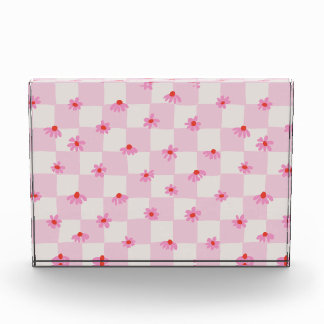 Bloc Photo Motif floral à carreaux de marguerite rose tendre