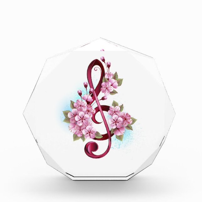 Bloc Photo Musical treble clef notes with sakura flowers (Devant)