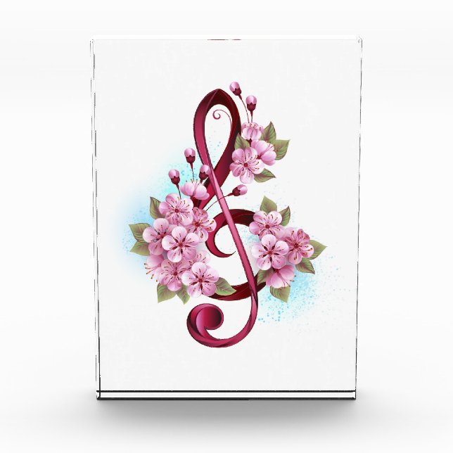 Bloc Photo Musical treble clef notes with sakura flowers (Devant)