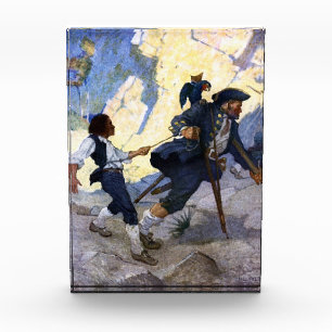 Bloc Photo N. C. Wyeth Long John Silver et son affiche de per