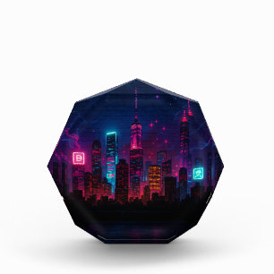 Bloc Photo Neon City Skyline : Rétro-futurisme
