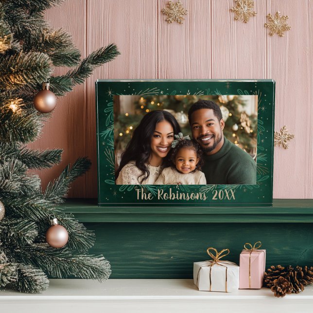 Bloc Photo Noël de la photo verte (Green and Gold Christmas Photo Block)