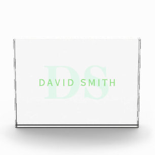 Bloc Photo Nom et monogramme modernes Vert et blanc