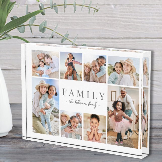 Bloc Photo Nom personnalisé Famille Photo Collage Acrylique (Personalized Name Family Photo Collage)
