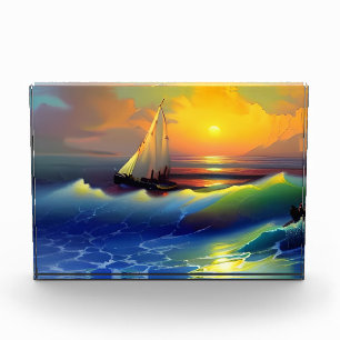 Bloc Photo Ocean Waves, voilier et Sunset Reflet