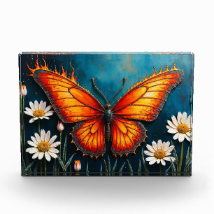 Bloc Photo OEuvre surréaliste de papillon de feu, chamomille 
