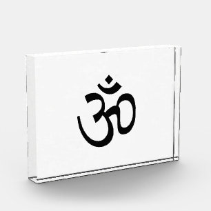 Bloc Photo Om Aum contour Icône, Symbole hindouiste, noir cl