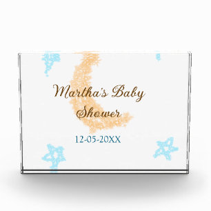 Bloc Photo Orange lune bleu étoiles parties scintillant baby