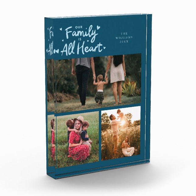 Bloc Photo Our Family Is All Heart Teal (Gauche)