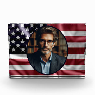 Bloc Photo Oval Photo et American Flag, Vintage de plis