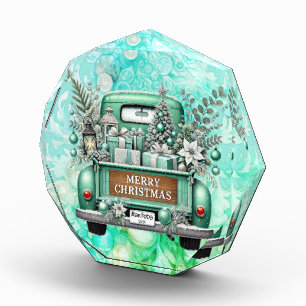 Bloc Photo Pale Green Camion Vintage Joyeux Noël