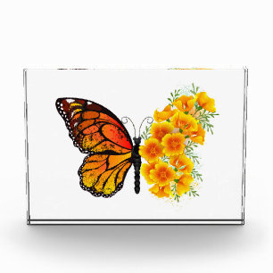 Bloc Photo Papillon Fleur avec Pavot de Californie Jaune