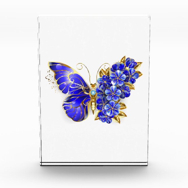 Bloc Photo Papillon saphir à fleurs (Devant)