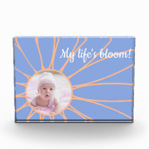 Bloc Photo Peach Daisy Flower on Rock Blue, Baby Photo Block