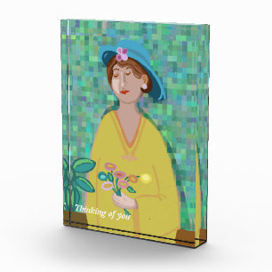 Bloc Photo "Pensez à vous" Art moderne Femme en robe jaune