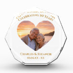 Bloc Photo Personalized Golden 50th Anniversary Gift Photo<br><div class="desc">Add the couple's photo, names and 50th wedding anniversary date for a lovely keepsake photo block. This elegant transparent gem shaped photo block will look beautiful with the couple's photograph. The photo template is in a heart shape. The faux gold tan script is editable. Celebrating 50 years can be customized...</div>