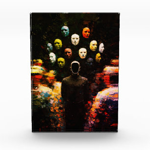Bloc Photo Personnage sans visage entouré de visages masqués