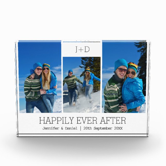 Bloc Photo Personnalisé 3 Photo Collage Mariage Monogrammé (Devant)