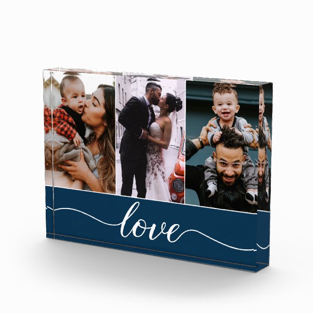 Bloc Photo Personnalisé moderne 3 Photos Love Script Blue (Droite)