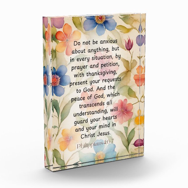 Bloc Photo Philippiens 4:6-7 Bible chrétienne Verse Aquarelle (Gauche)