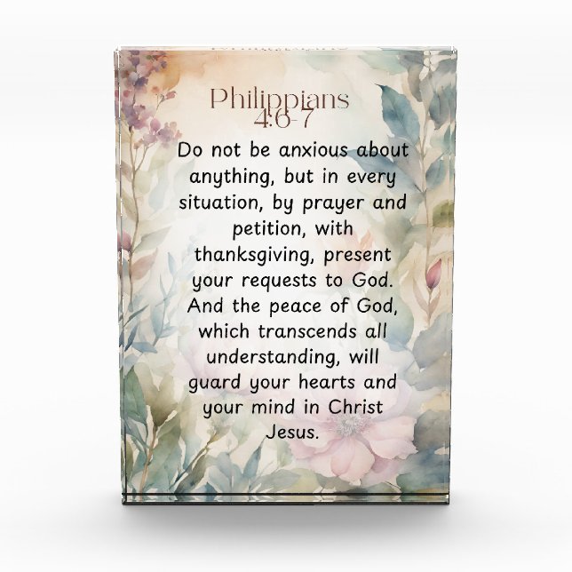Bloc Photo Philippiens 4:6-7 Bible chrétienne Verse Aquarelle (Devant)