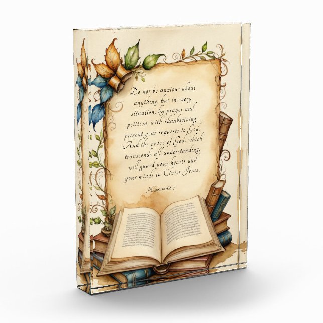 Bloc Photo Philippiens 4:6-7 Bible chrétienne Verse Art (Gauche)