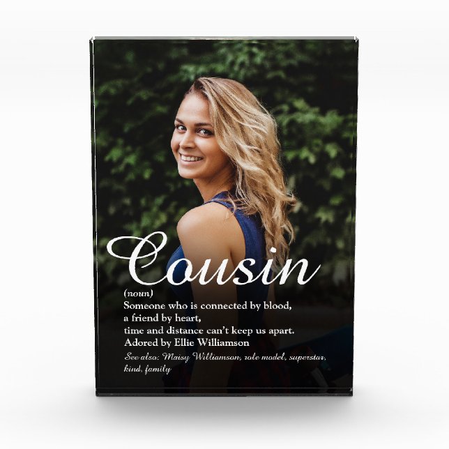 Bloc Photo Photo de la meilleure définition de cousine du mon (Devant)