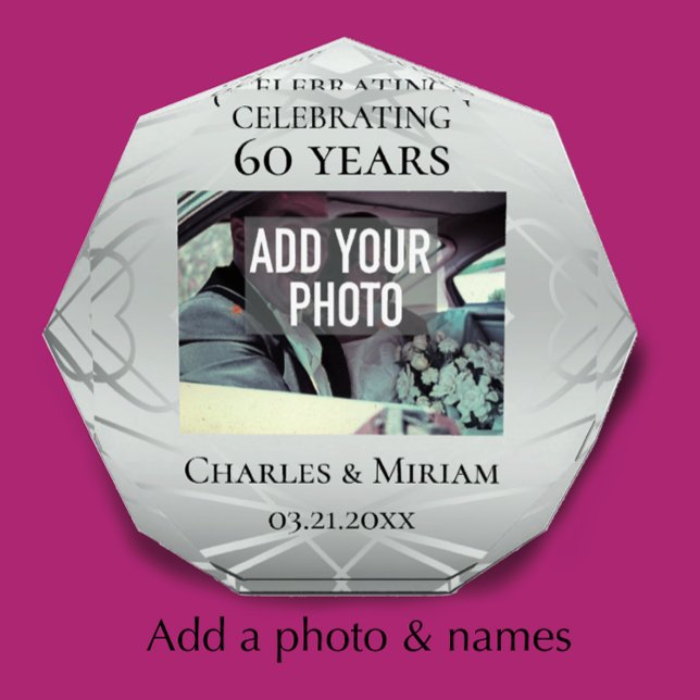 Bloc Photo Photo personnalisée 60e anniversaire de diamant Ke (Create an elegant unique anniversary photo keepsake. Add a photo & couple’s names & anniversary date)