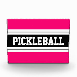 Bloc Photo PICKLEBALL Sportif rose vif noir blanc rayures