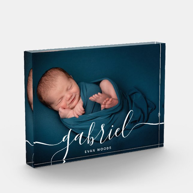 Bloc Photo Plaque de souvenir de modèle de nom de bébé avec p (Gauche)