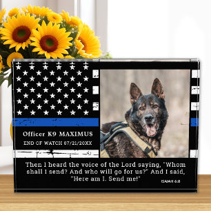 Bloc Photo Police Chien mince Ligne bleue Officier K9 Memoria