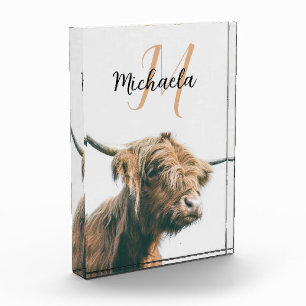 Bloc Photo Portrait de vache Highland nom personnalisé monogr