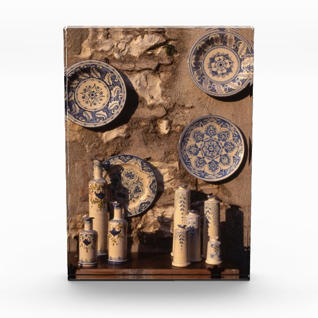 Bloc Photo Poterie bleue et crème Ombrie Poster Plaque (Devant)