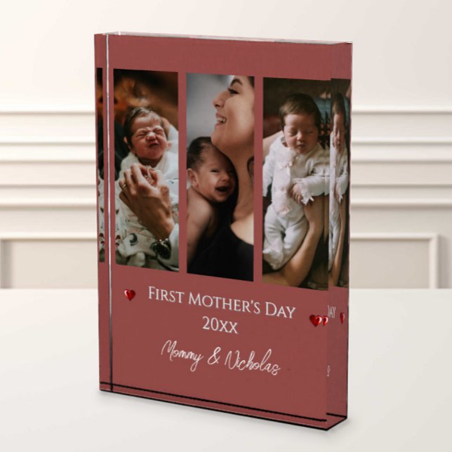 Bloc Photo Première fête des mères Trois photos Collage en te (Terracotta First Mother's Day Three Photo Collage Photo Block)