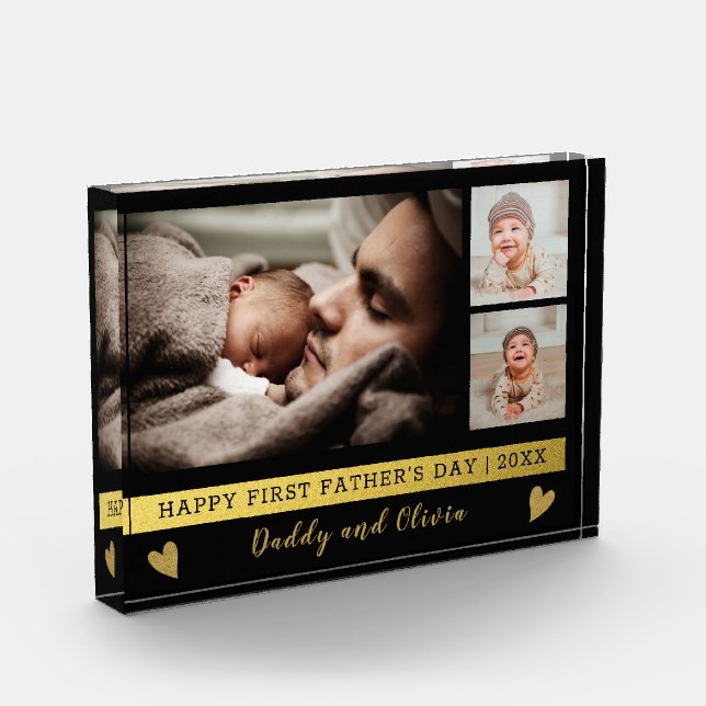 Bloc Photo Première Fête des pères 3 Photo Collage noir et or (Gauche)