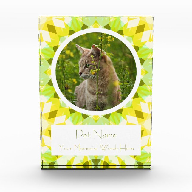 Bloc Photo Pretty Green Yellow Pet Cat Dog Memorial Keepsake (Devant)