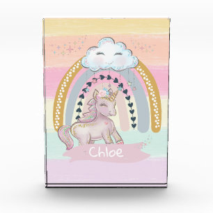 Bloc Photo 🦄 Rainbow Unicorn Girl Nom personnalisé
