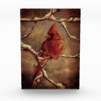 Bloc Photo Red Cardinal Bird Oil Painting – Winter Branch
