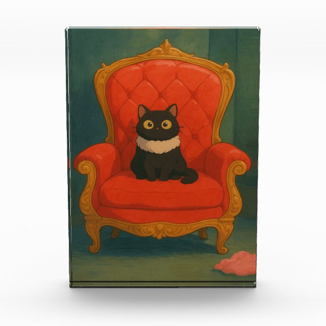 Bloc Photo Regal Black Cat on Red Throne (Devant)