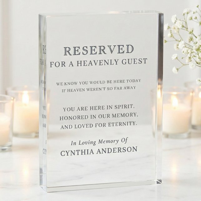 Bloc Photo Reserved for Heavenly Guest Wedding Memorial (reserved for heavenly guest, acrylic memorial sign, modern wedding decor)