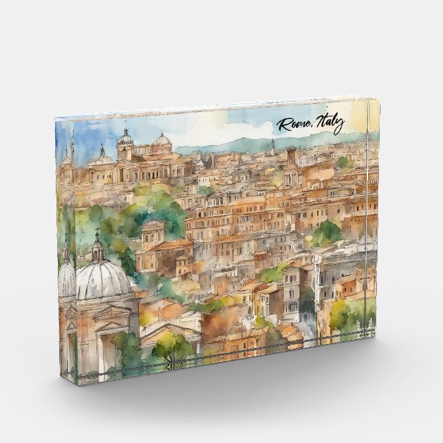 Bloc Photo Rome Italie aquarelle peinture Panorama Vue (Gauche)