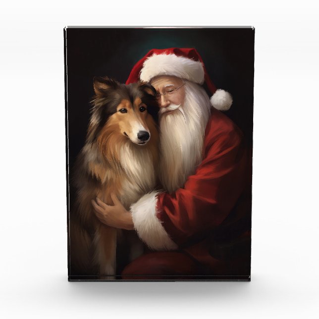 Bloc Photo Rough Collie Avec Noël Festif Du Père Noël (Devant)